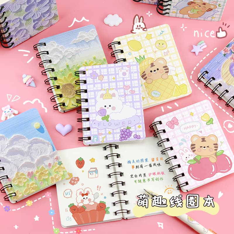 Cartoon A7 Coil Notebook High Color Value Cute Fun Animal Oil Painting Mini Notebook Student Pocket Notepad Wholesale