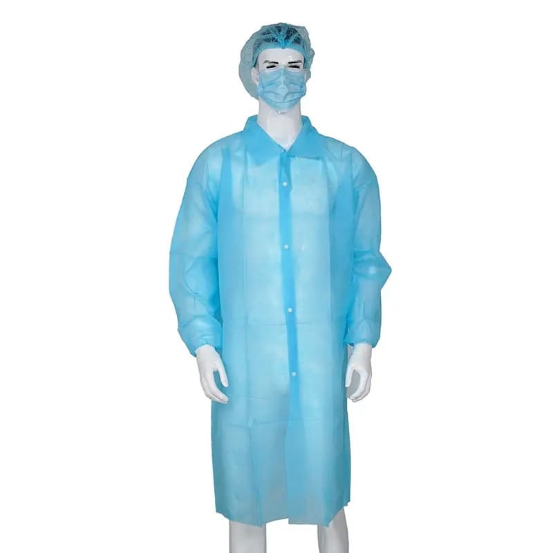 Disposable PP Nonwoven Single Collar Laboratory Coat Workwear, Breathable Cleanroom for Farming and Food Factory