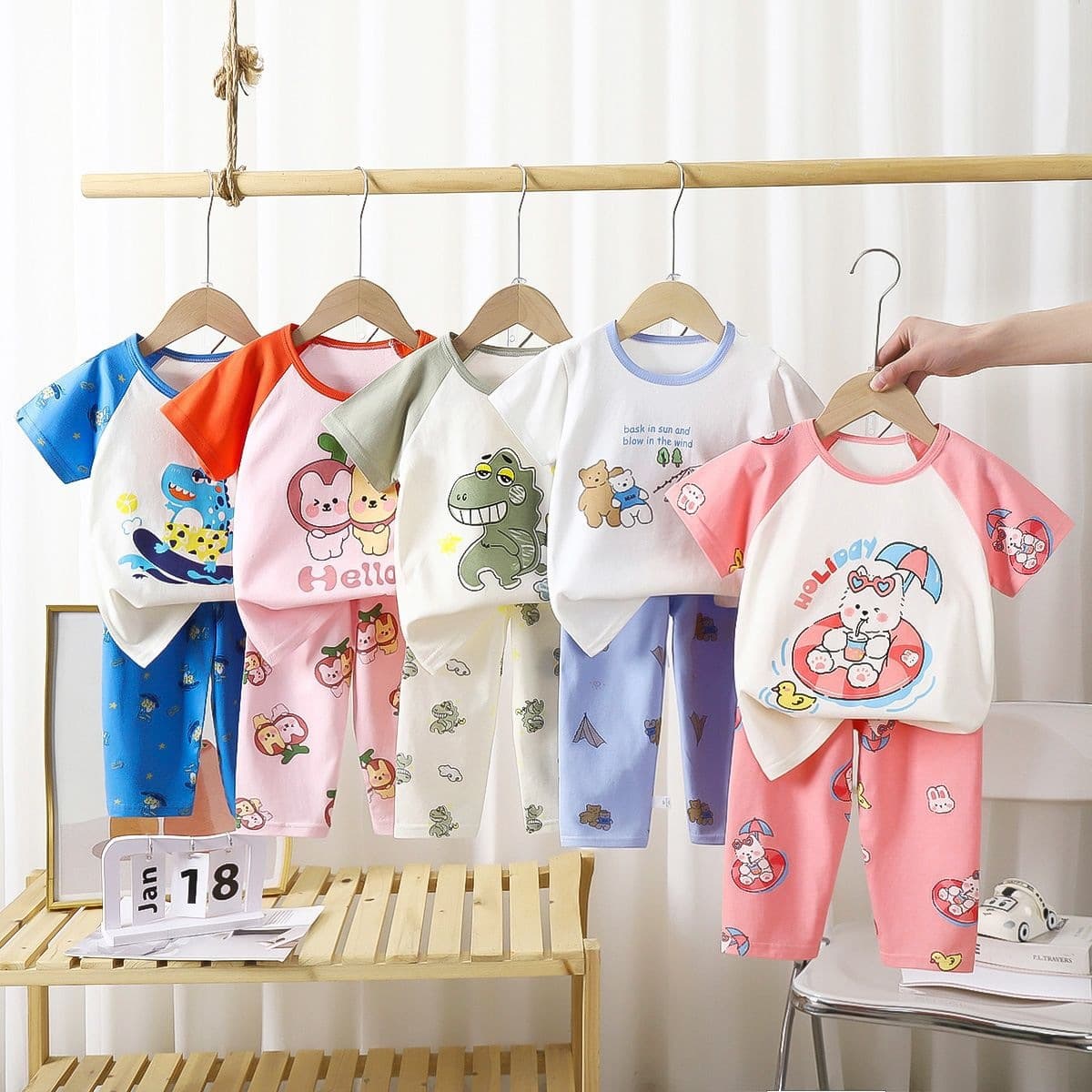 Children's Short Sleeve Set Cotton Summer Baby T-Shirt Boys' Homewear Girls' Pajamas Summer Clothing