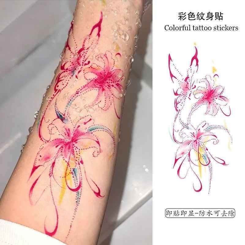 Cinnabar Manzhu Shahua Color Tattoo Sticker Washable Design Beautiful Bana Flower Ins Pure Desire Arm Sticker