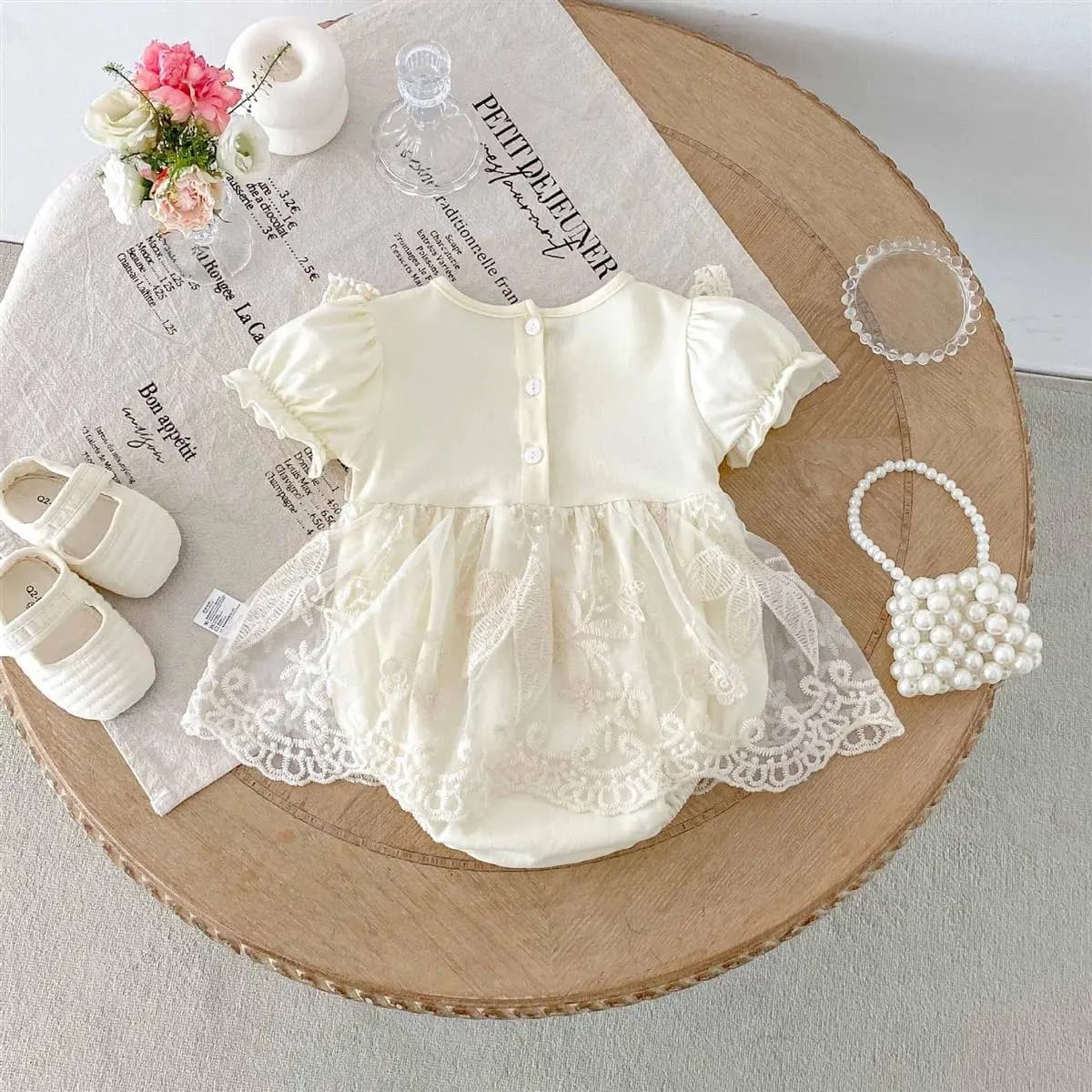 Baby Girl Summer Lace Dress, Newborn Outfit, Bodysuit, 100 Days & 1st Birthday Princess Gown