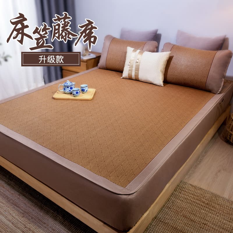 Summer Cooling Mat Bed Skirt Style Thickened Rattan Mat Three-Piece Set Fully Enclosed Folding Straw Mat, New for Infants