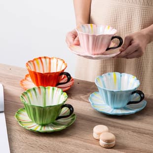 Cross-Border Creative Underglaze Hand-Painted Petal Ceramic Coffee Cup and Saucer Set, Girl's Heart Afternoon Tea Cup and Saucer Gift Set