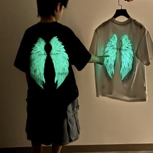 Muye Kids Summer Short-Sleeve Glow-in-the-Dark Printed T-Shirt, Korean Style Cool Top for Boys, Fun Baby Children's Clothing
