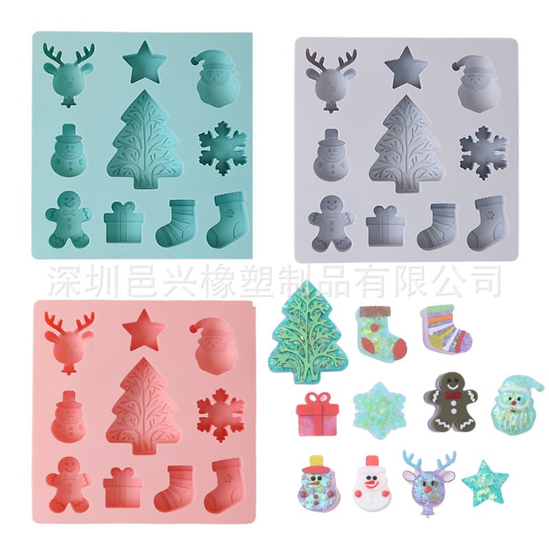 DIY Christmas Decoration Mold Christmas Tree Santa Snowman Silicone Chocolate Mold Fondant Baking Mold