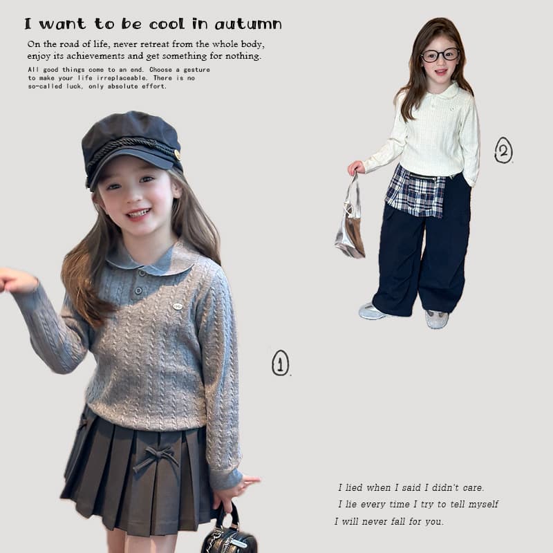 Aimobaby Children's Warm Small Lapel Knit Top, Kids' Wear, Girls' Elegant Versatile Chic Cable Knit Sweater