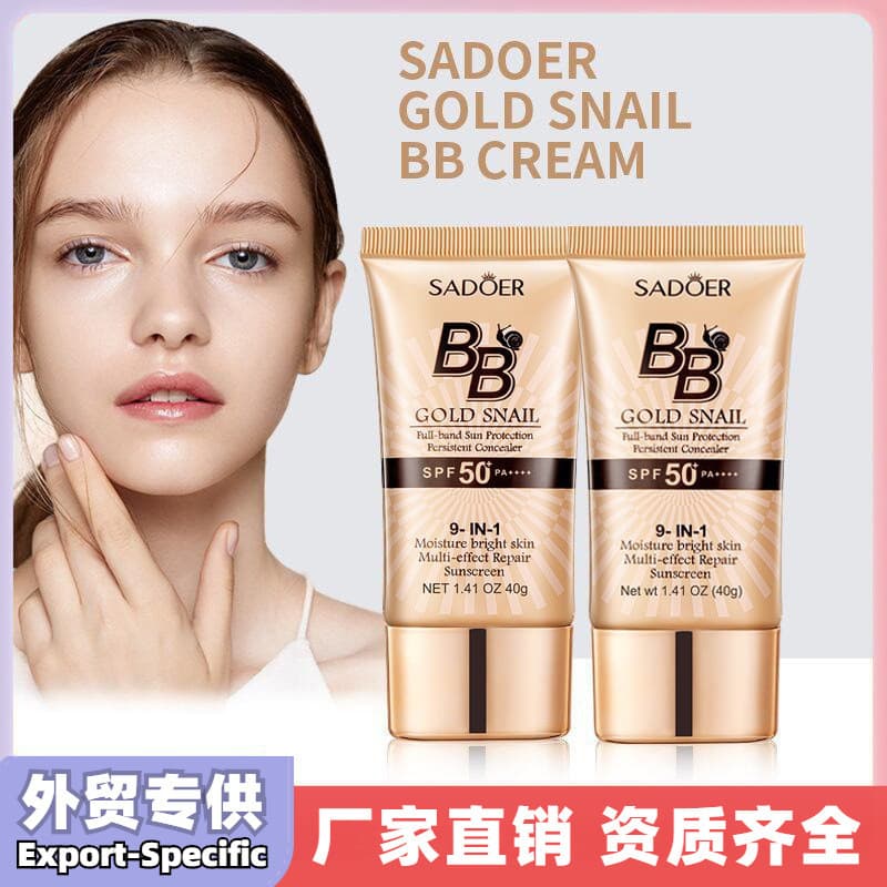 All-English SADOER Golden Snail Sun Protection BB Cream Foundation - Complexion Correcting Concealer Isolation Cream for Cross-Border Foreign Trade Wholesale