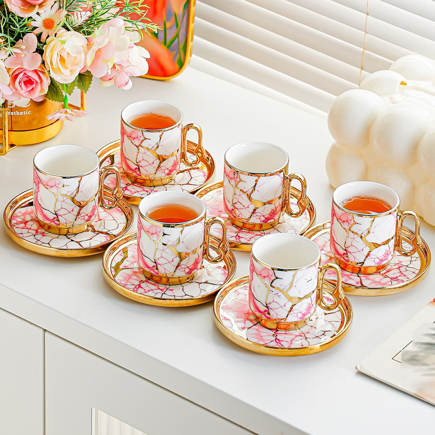 Premium American-Style Ceramic Coffee Cup and Saucer Set, Commercial and Home Use, Vintage Latte Cup, Heat-Resistant Drinking Cup for Afternoon Tea