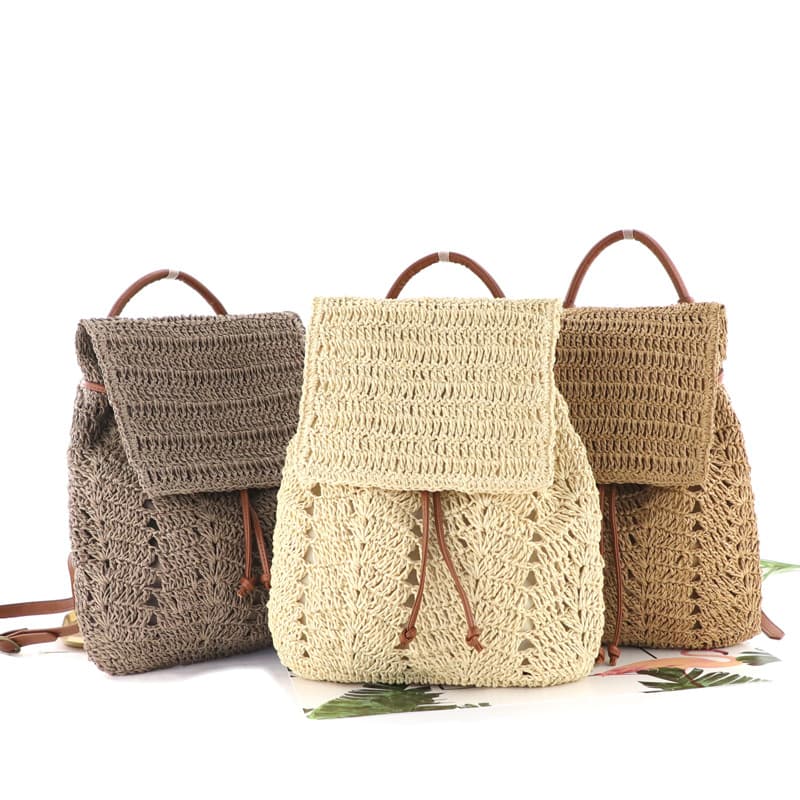 New Forest Style Straw Shoulder and Backpack Two-Way Woven Bag Paper Rope Fashion Woven Bag Forest Style Beach Bag Casual Women's Bag
