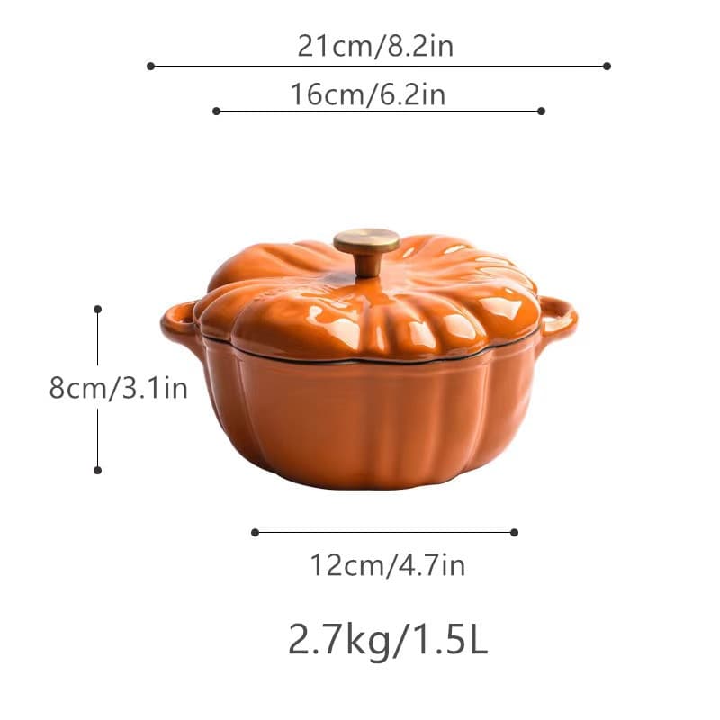 Enamel Pot Pumpkin Shape Cast Iron Casserole for Soup and Meat Stewing, Multi-Function Home Enamel Soup Pot, Compatible with Induction Cookers