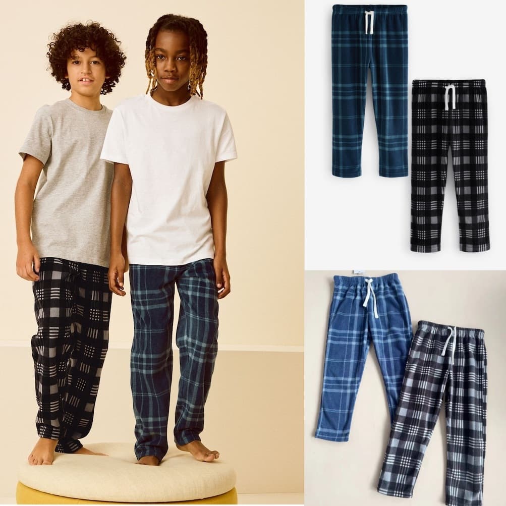 NEX*T Boys Blue/Black Check Fleece Pyjama Bottoms