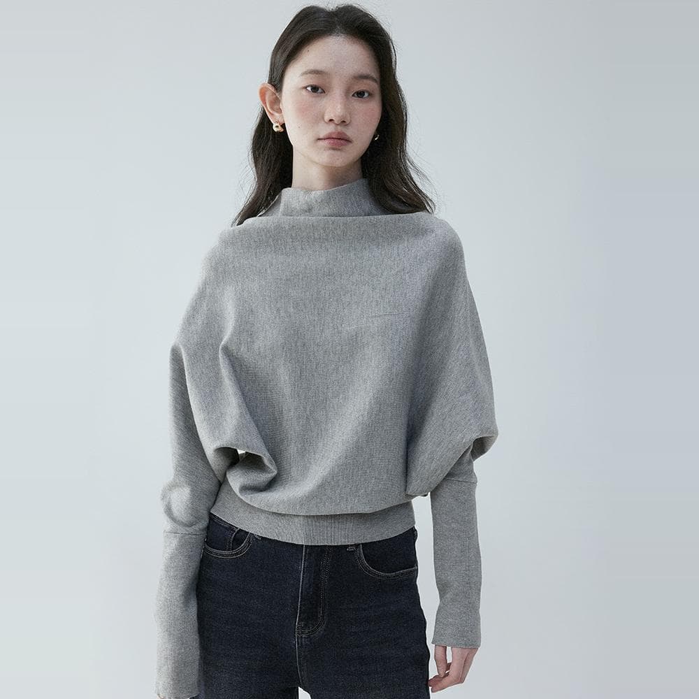 Women's Half-High Neck Batwing Sleeve Pullover Knit Sweater 2025 Autumn/Winter New Solid Color Design Loose Top