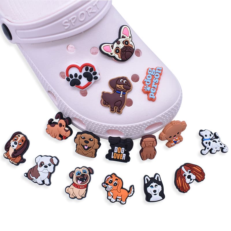 Cartoon Cute Animal Dog PVC Soft Rubber DIY Shoe Charms Detachable Croc Shoe Decorations Cross-Border Stock Wholesale
