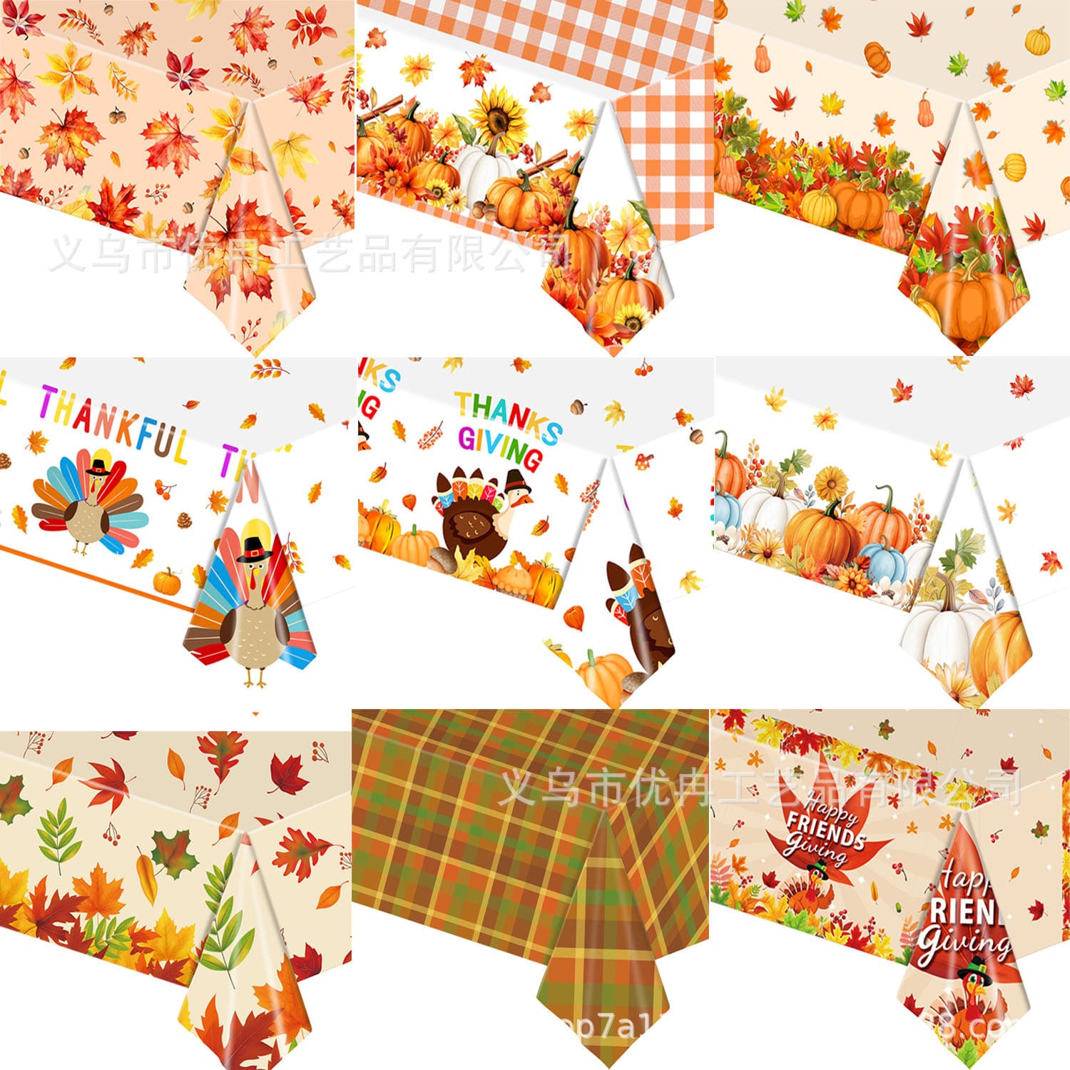 Autumn Thanksgiving Turkey Pumpkin Theme Disposable Plastic Tablecloth for Seasonal Party Decor