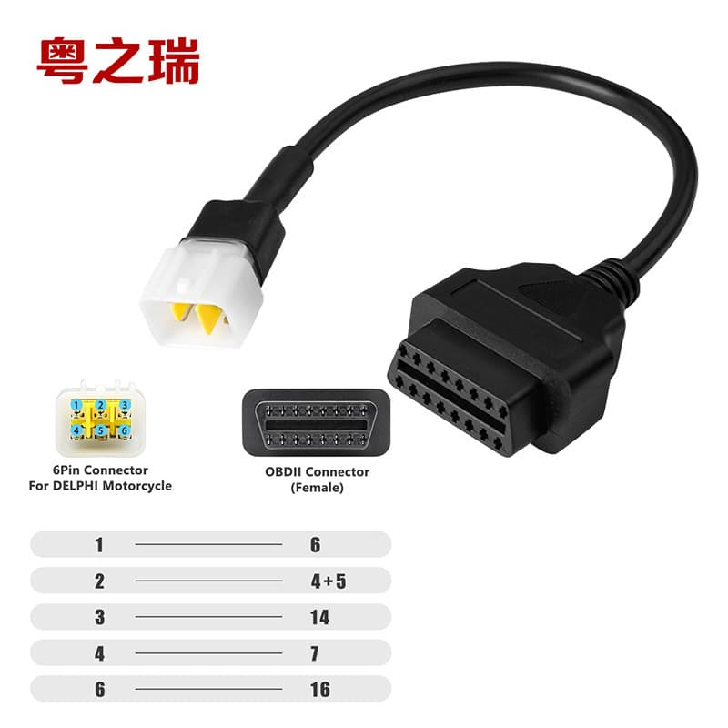 OBD to 6 pin for DELPHI Motorcycle 6 pin is suitable for Delphi motorcycle adapter cable