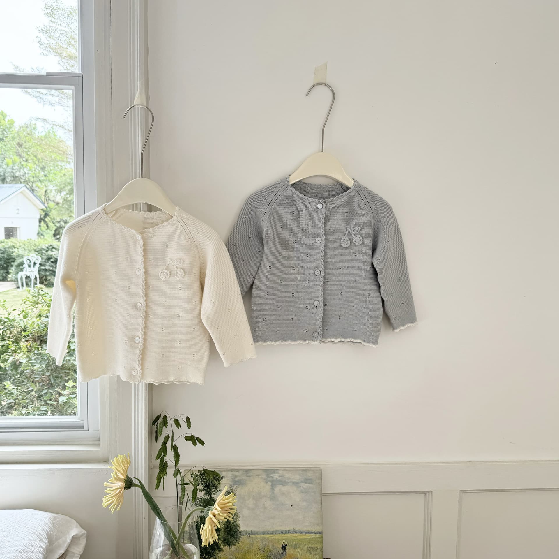 Cross-Border Girls' Knitted Cardigan with Hand-Crocheted Lace, Cotton Yarn Knitted Cardigan, Cute and Adorable Hand-Crocheted Cherry Knitted Cardigan