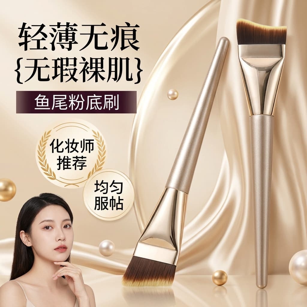 Fish-Tail Crescent Makeup Brush Curved Non-Absorbing Foundation Brush Lightweight and Convenient Ultra-Soft Makeup No Residue Blush Brush