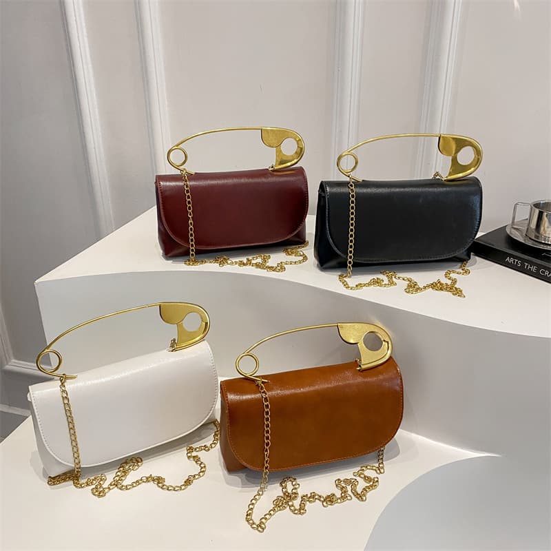 2025 New Stylish Casual Personality Large Pin Simple Fashion Women's Fashion Chain Crossbody Shoulder Small Square Bag