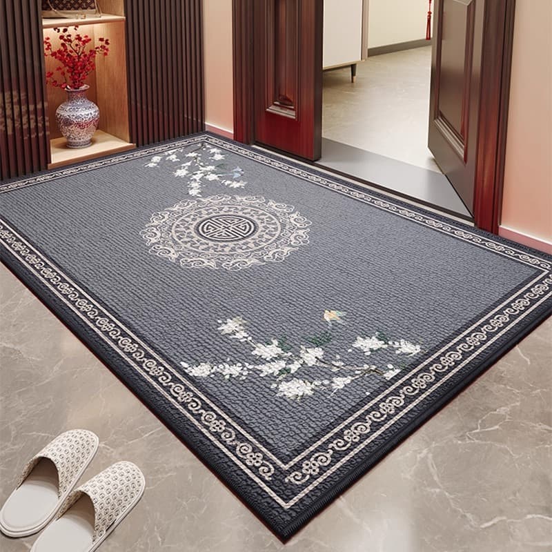 New Chinese Style Entry Door Mat, National Style Creative Gray, Durable Entrance Rug, Wear-Resistant Foot Pad