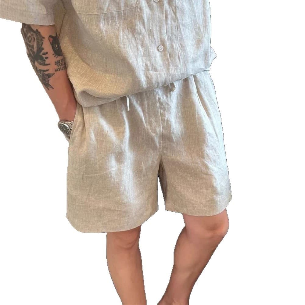 Old Money Style Men's Linen Shorts Summer Thin Cotton-Linen Beach Vacation Casual Relaxed Lounge Shorts