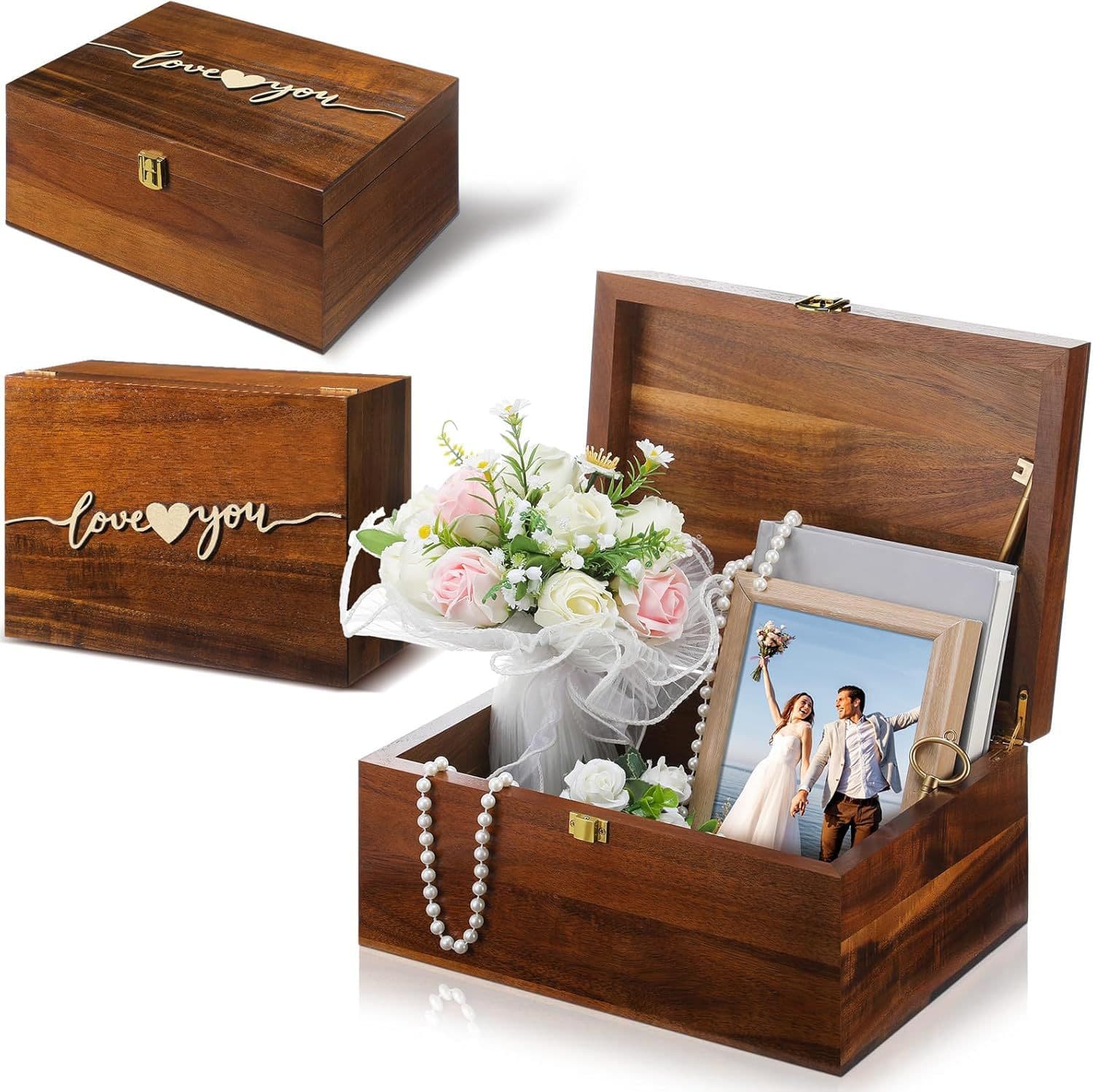 New Rustic Wedding Creative Decoration Gift Box with Slot Wooden Card Box for Wedding Reception Table Decor