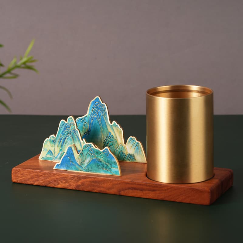 New cultural and creative Qianlijiangshan base pen holder company promotion business office gift set accompanying gift box
