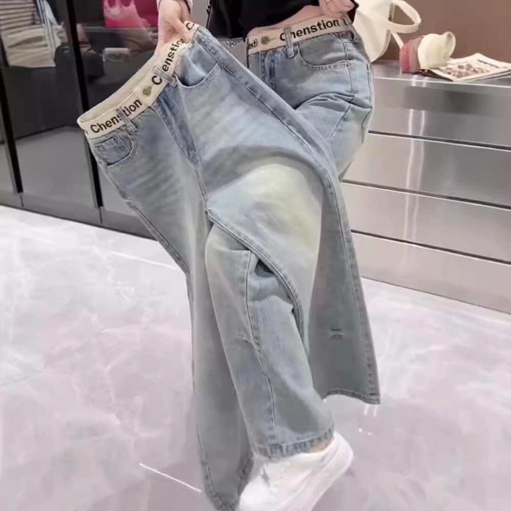 Wholesale Narrow Stretch Straight Leg Jeans for Women New Spring Summer Slimming Floor-Length Pants Plus Size Embroidered Wide Leg Pants