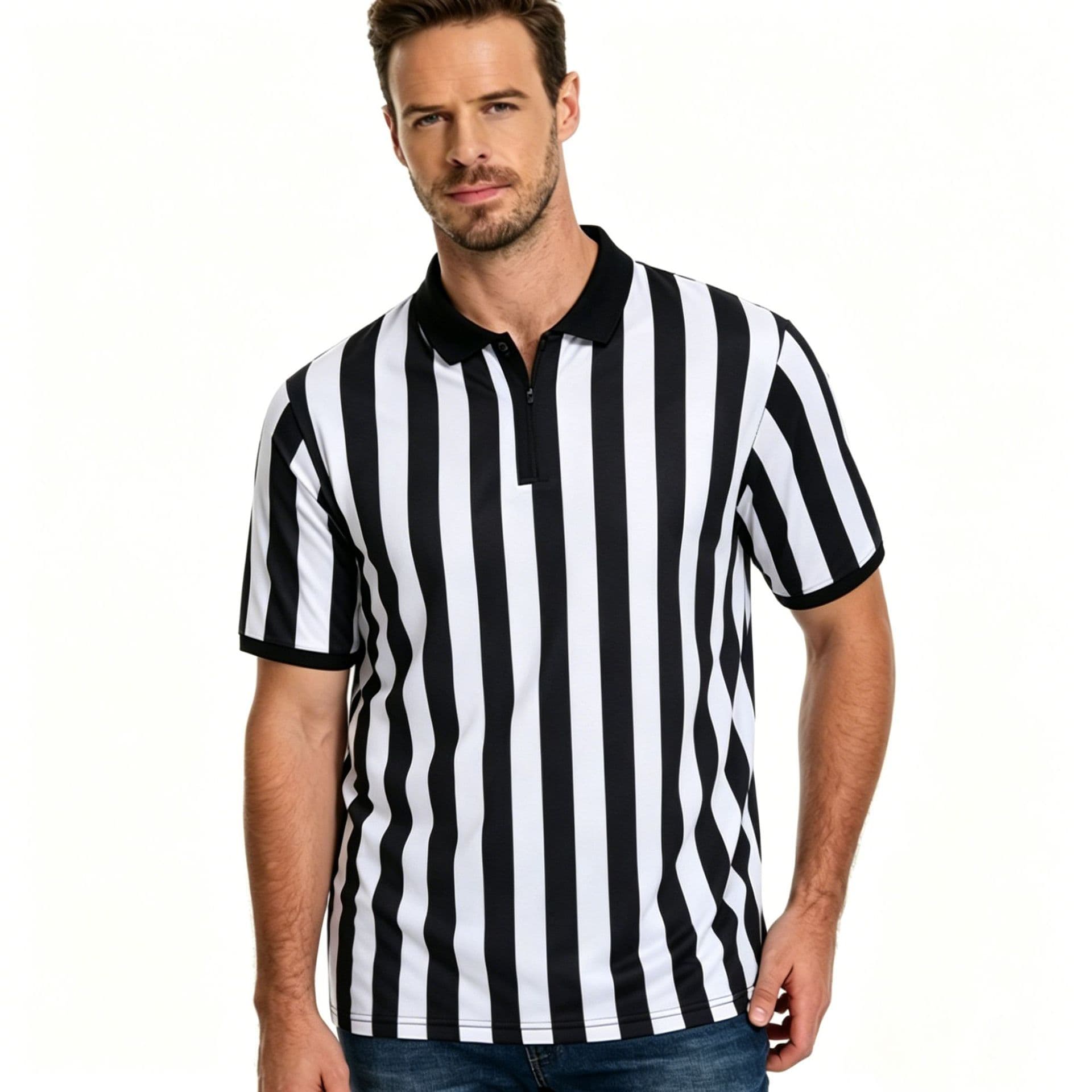 Volleyball Basketball Football Referee Coach Sports Equipment Striped Breathable Sweat-Wicking Short Sleeve T-Shirt
