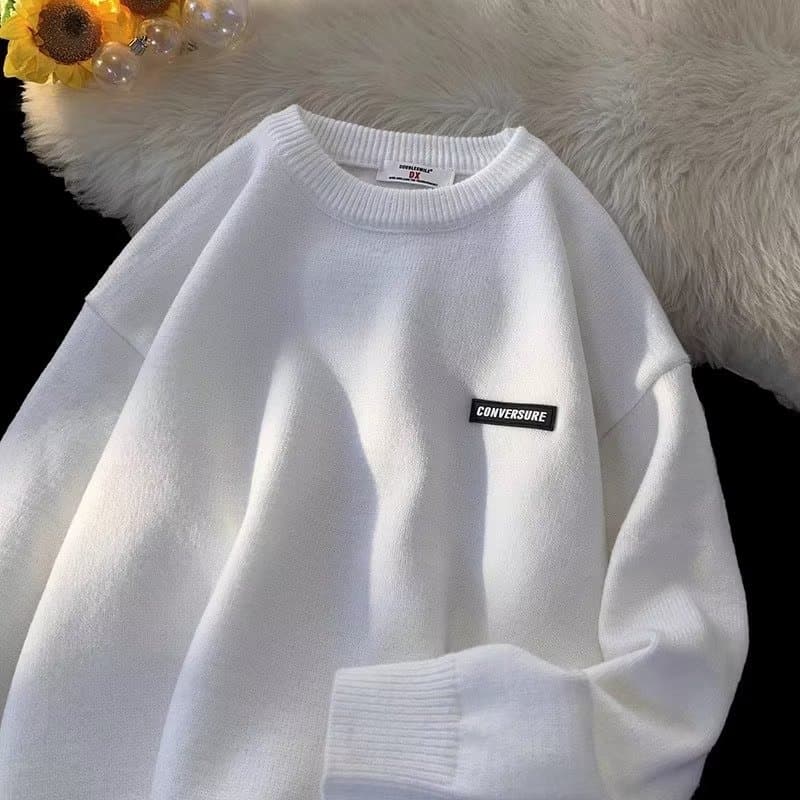 Sweater men's winter trendy brand loose round neck pullover knitted shirt youth thickened minimalist inner base layer knitwear