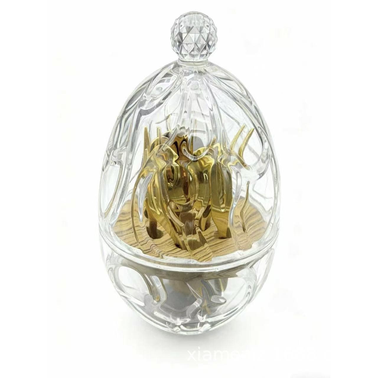Crystal glass egg-shaped ornaments light luxury Xin Yue egg knife and fork storage set home gold-painted transparent enamel flower ornaments