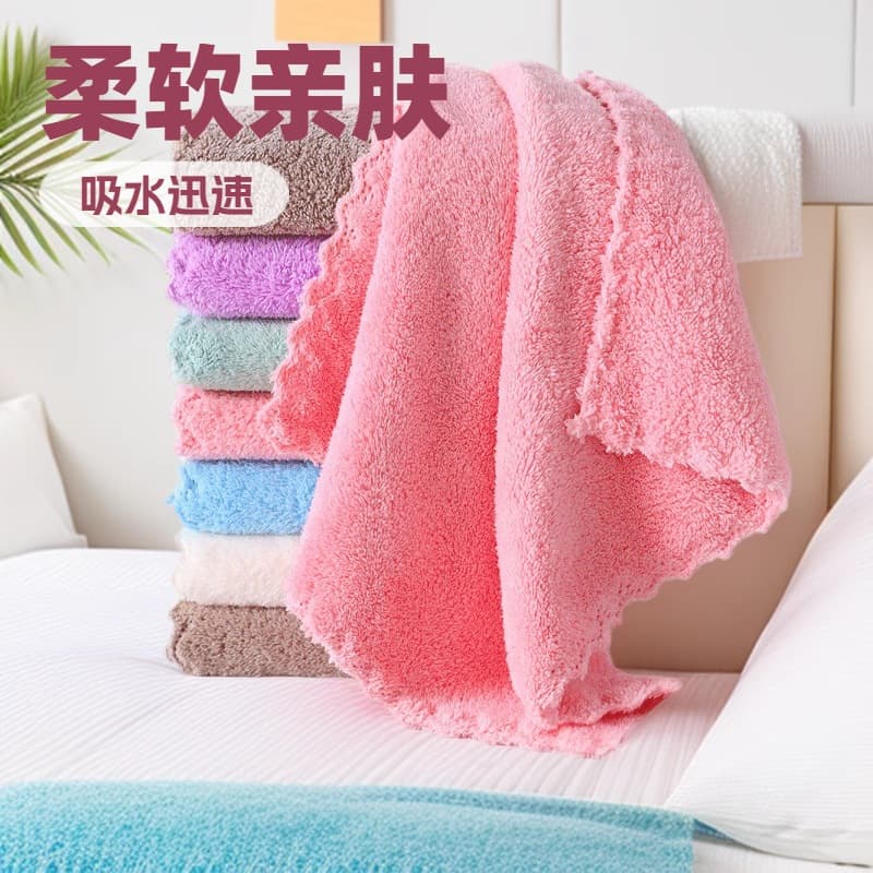 Cross-border Drop Shipping Coral Fleece Hand Towel Kitchen Cleaning Cloth Strip Pack Solid Color Coral Fleece Towel