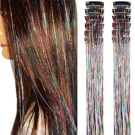 12-Pack BB Clips Tinsel Hair with Laser Gold Glitter Metallic Thread Hair Extensions for Cross-Border EU/US