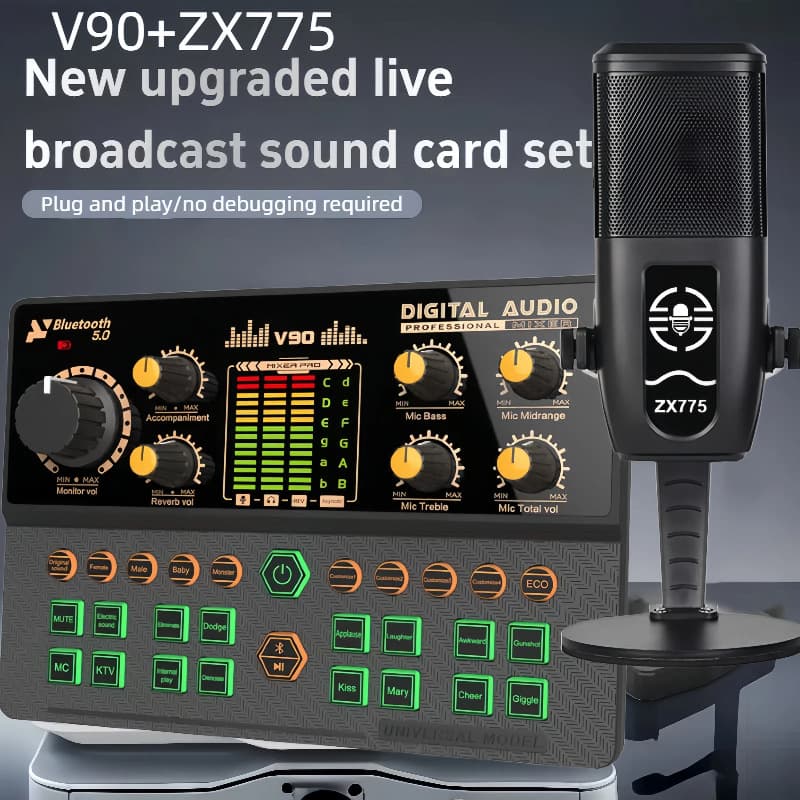 New Sound Card Set Mixer Voice Changer Compatible with PC Smartphone for Live Broadcast Game Support Charging