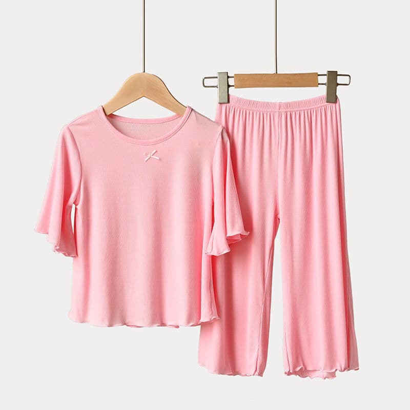 Children's home clothes for boys and girls in summer 2025 new breathable outdoor air-conditioned clothes two-piece pajamas set