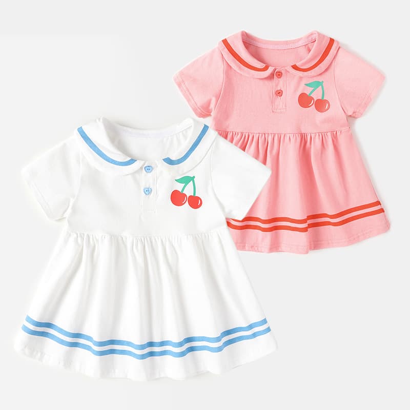 Girls Cotton Summer Dress Short Sleeve Korean Style Princess Skirt Baby Girl Clothes Infant Summer Outfit Pure Color Dress