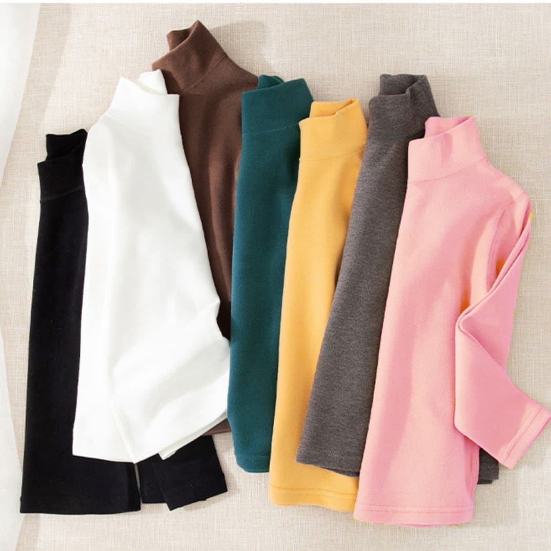 Children's autumn and winter woolen long-sleeved solid color turtleneck warm tops and base layers for girls and boys. Drop shipping available.