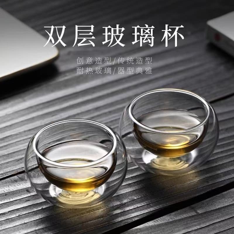 Glass cup double-layer anti-scalding tea cup household high temperature resistant water cup water set tea cup Kung Fu tea set tea cup