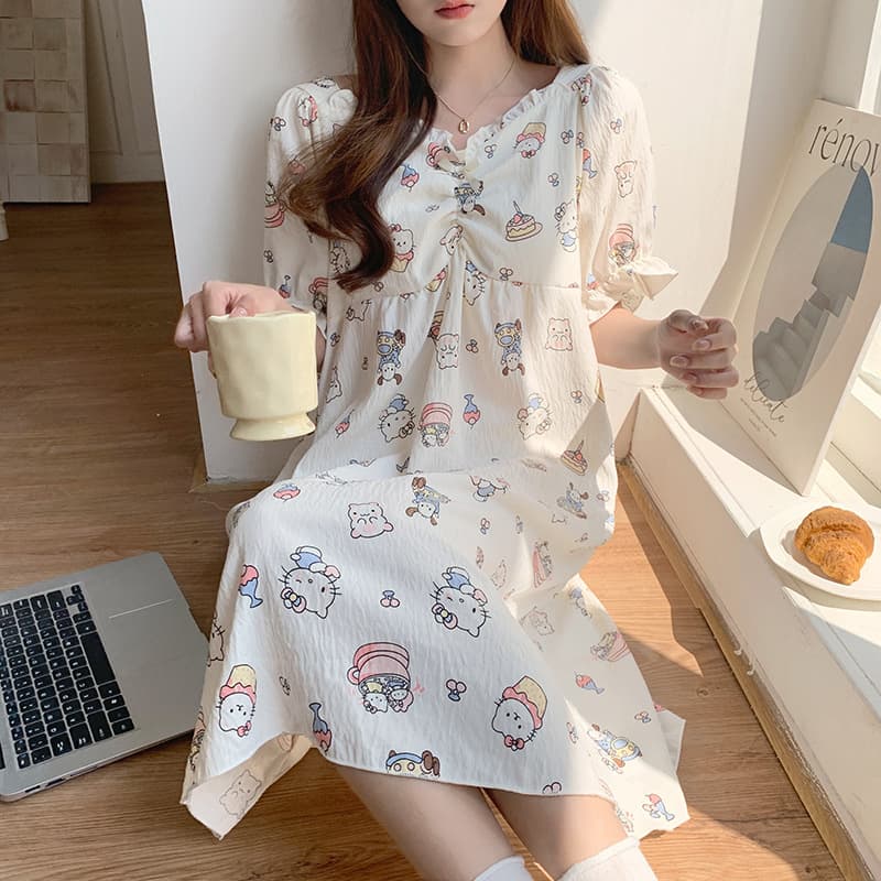 Wholesale Nightgown with Built-in Bra for Women Summer Thin Cloud Cotton Short Sleeve Princess Style Sleepwear Women's Loungewear Wearable Outside