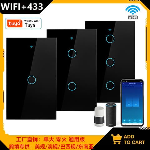 120 US/Australia Standard Tuya Graffiti Smart WiFi + RF433 Voice Touch US Standard Single Neutral Live Switch