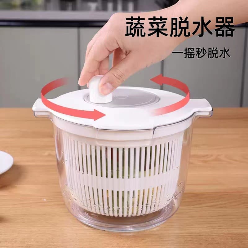 Kitchen vegetable salad dehydrator, household double-layer vegetable washing and spin-drying basin, fruit and vegetable draining basket, manual water filter and spin dryer