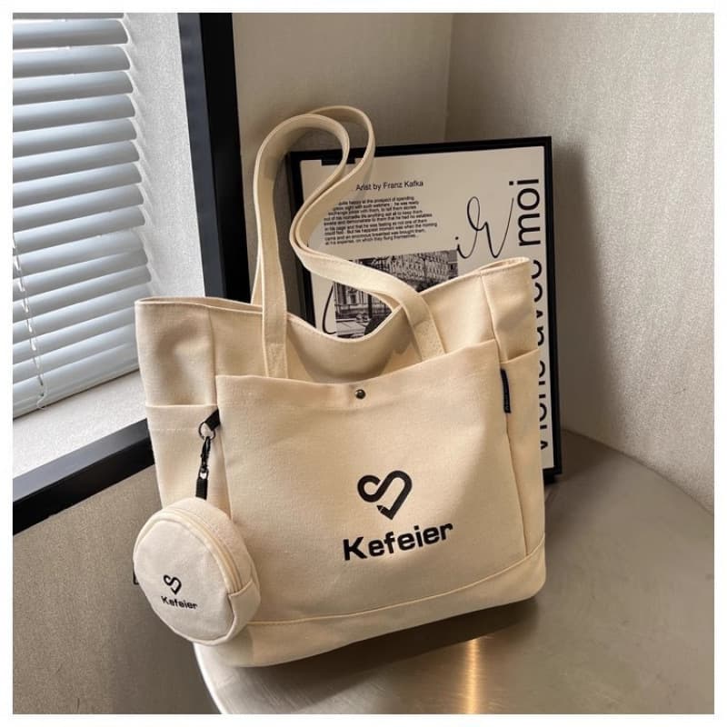 Large-capacity canvas bag for women 2024 new college student shoulder bag for class, simple and versatile commuting tote bag