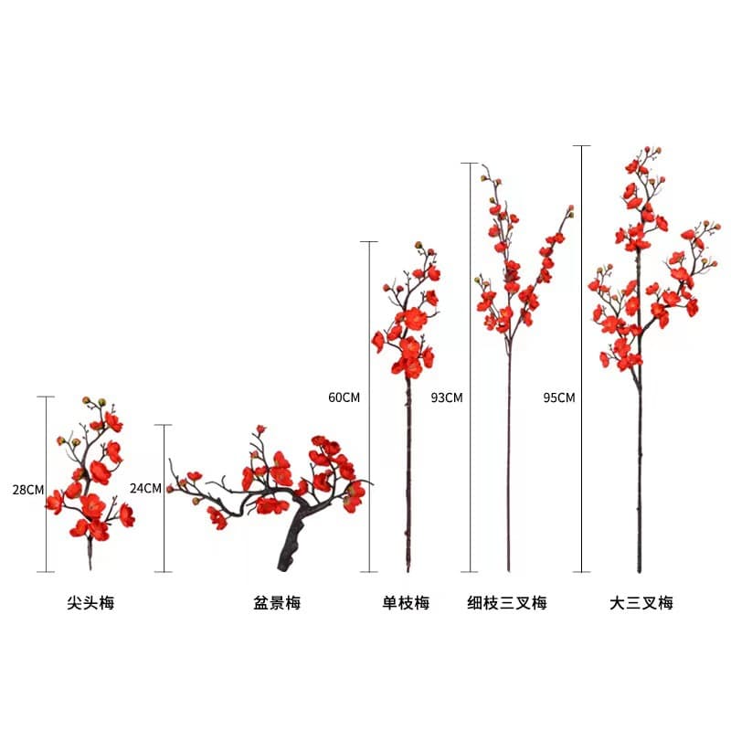 Red Plum Blossom Artificial Flower Bouquet Peach Blossom Branch Wax Plum Plastic Fake Flower Indoor Home Decoration Artificial Flower Wholesale