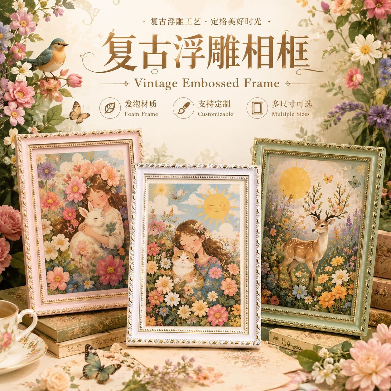 Vintage Embossed Photo Frame French Palace Style 10-Inch Wooden Picture Frame Tabletop Home Wall Decorative Frame Empty Frame