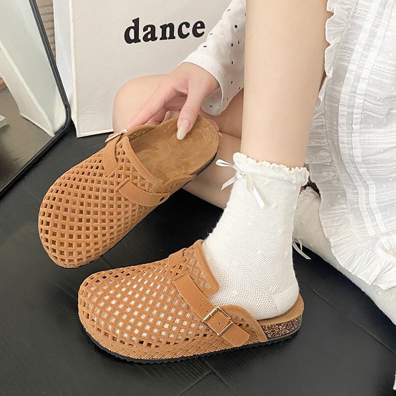 Thick-Soled Birkenstock-Style Clog Sandals for Women, Summer Outdoor Crystal New Mesh Breathable with Dresses, Slippers