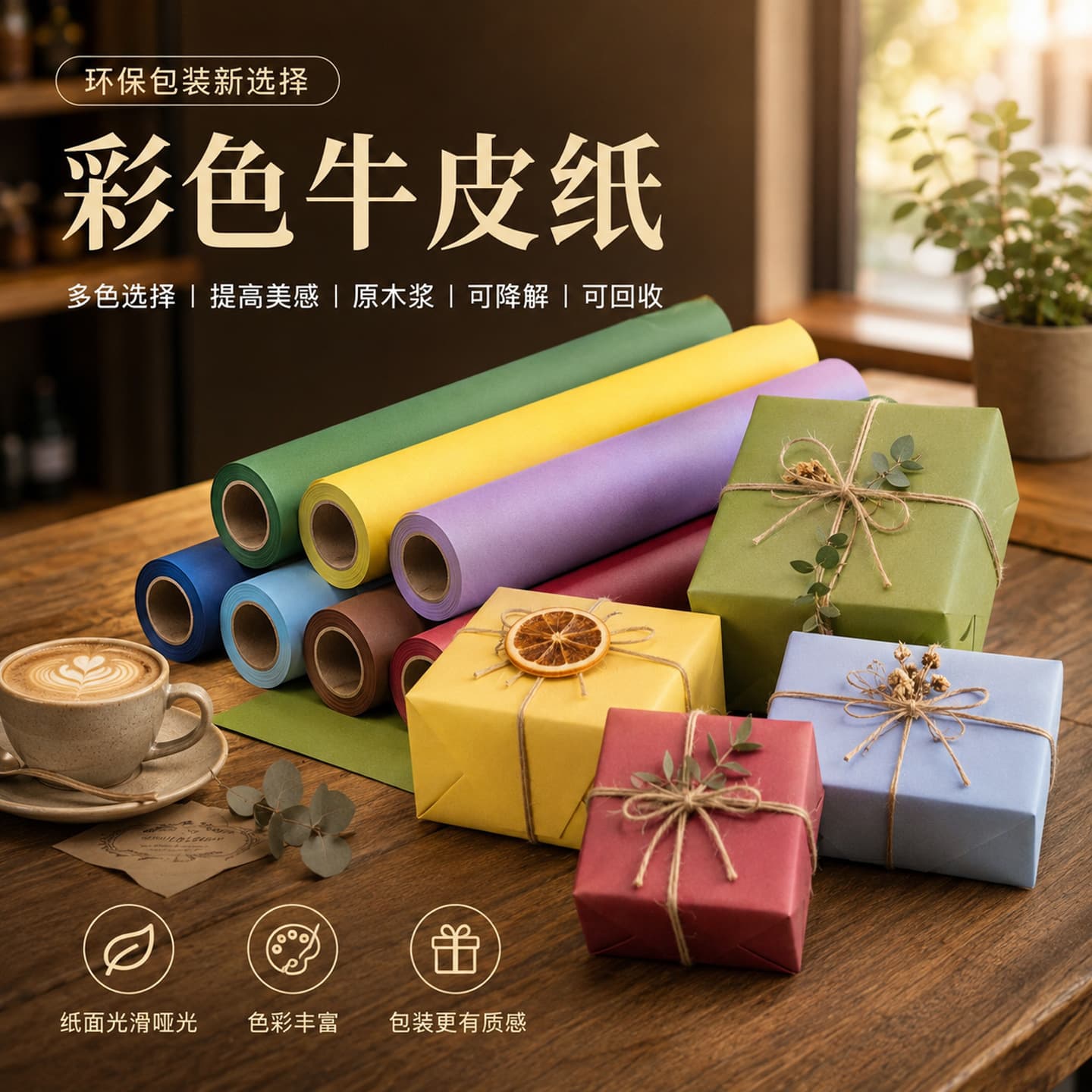 Colored Kraft Paper Roll for Bouquet Gift Wrapping, Hot-Selling Premium Gift Box Decorative Paper, Creative Stationery Paper