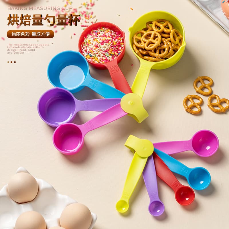 Colorful Plastic Measuring Cup and Spoon Set, 10-Piece, Baking Measuring Tools with Graduations, Multifunctional Kitchen Baking Tools