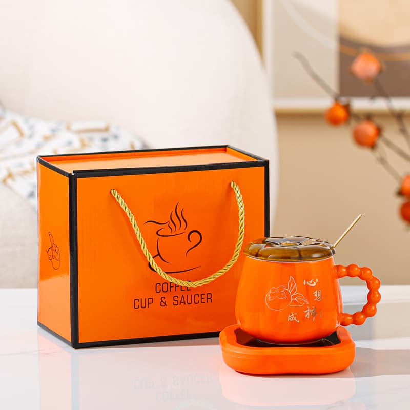 Persimmon Wish Creative Mug Gift Set with Tea Canister, Ceramic Temperature Control Cup, Wedding Gift, Water Cup with Logo Printing