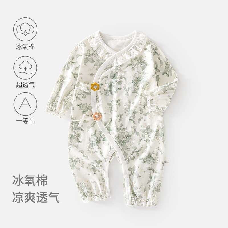 Newborn Baby Butterfly Outfit Summer Thin Ice-Oxygen Cotton Bodysuit Air Conditioning Wear Infant Crawling Romper