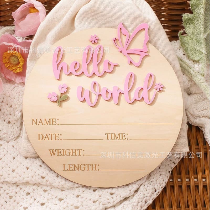 In Stock Cross-border Hot Selling Hello World Baby Photo Prop Infant Growth Milestone Month Card Wooden Slice