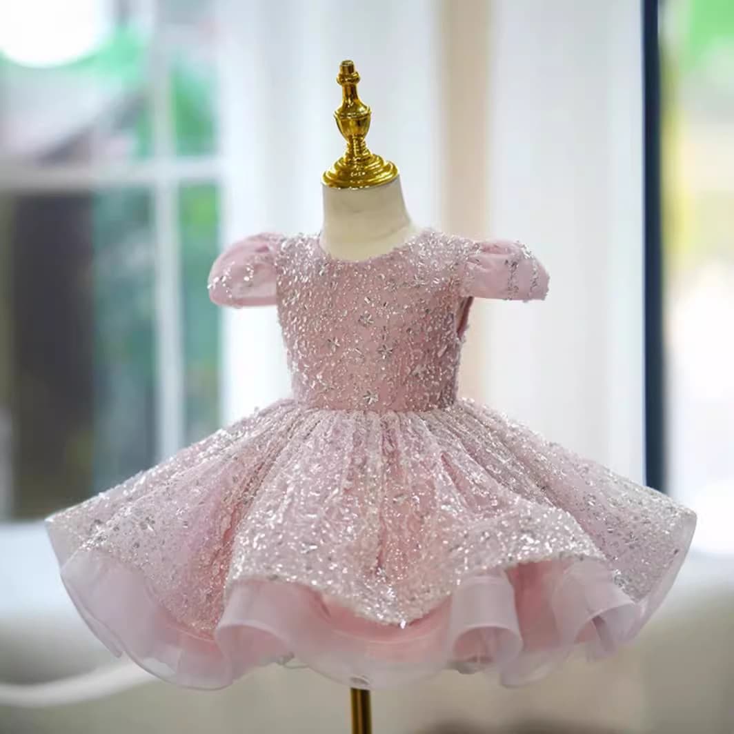 High-end Sequined Girls Host Gown Luxury Unique Children's Birthday Princess Dress Runway Performance Costume